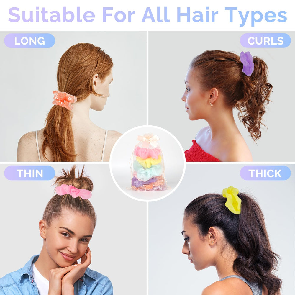 POZILAN scrunchie in ponytail showing bright glow for party visibility