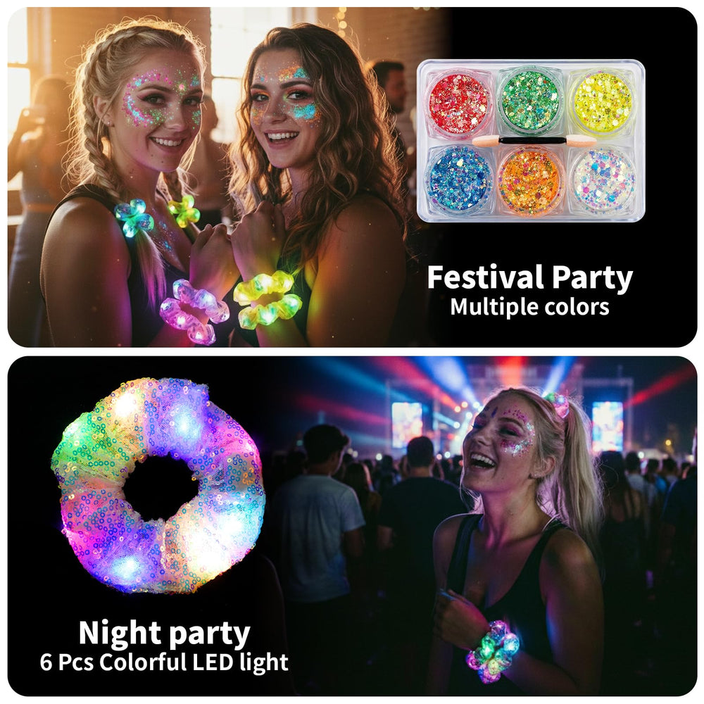 POZILAN scrunchies worn in braided hairstyle highlighting glowing effect