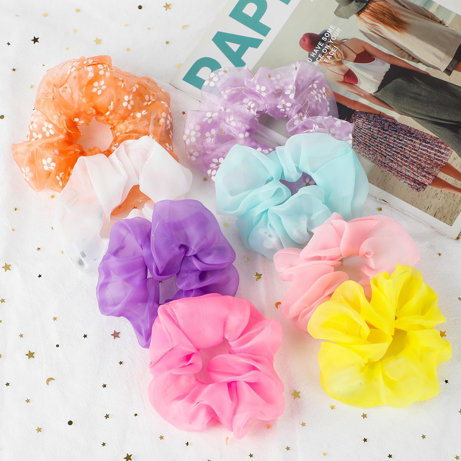 POZILAN scrunchies next to ruler showing size and stretch capacity benefit