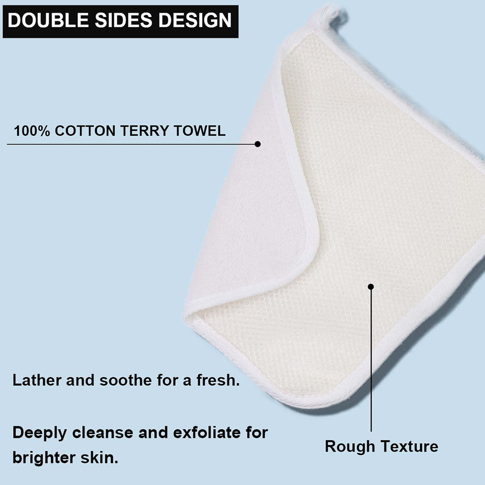 PPHAO BASIC washcloth held in hand to show 10x10 inch size and control