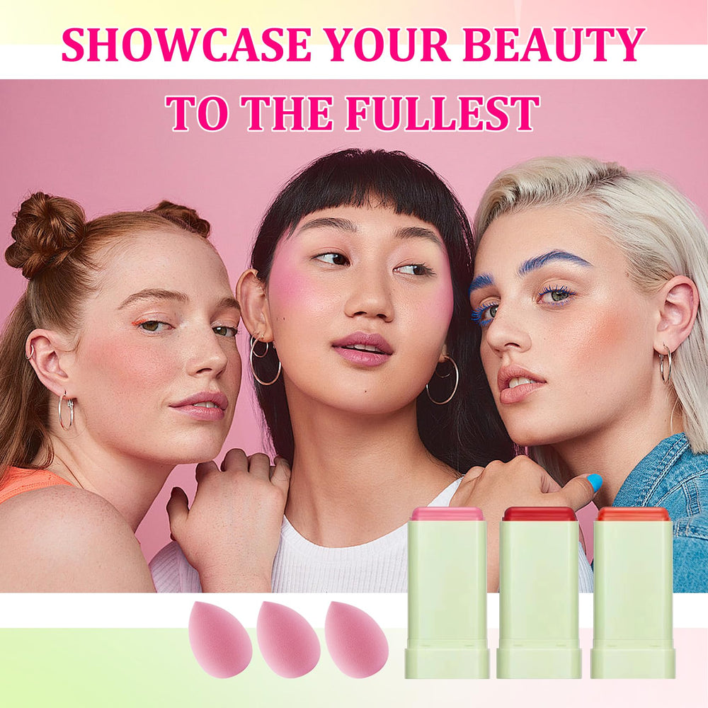 PPPanYiDi model applying blush stick to cheeks showing natural finish and travel-ready benefit