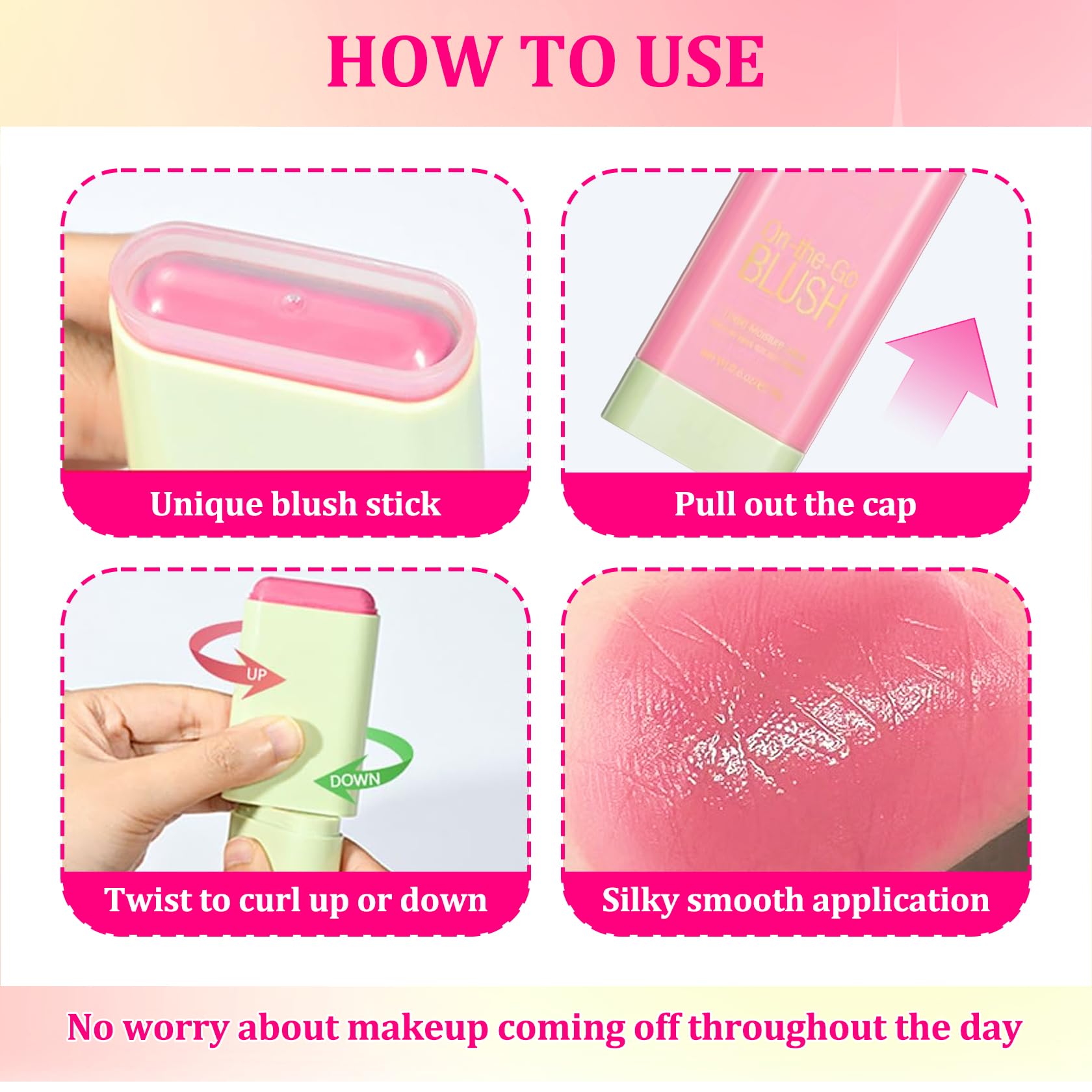 PPPanYiDi blush stick next to lipstick for scale showing compact size and convenience benefit