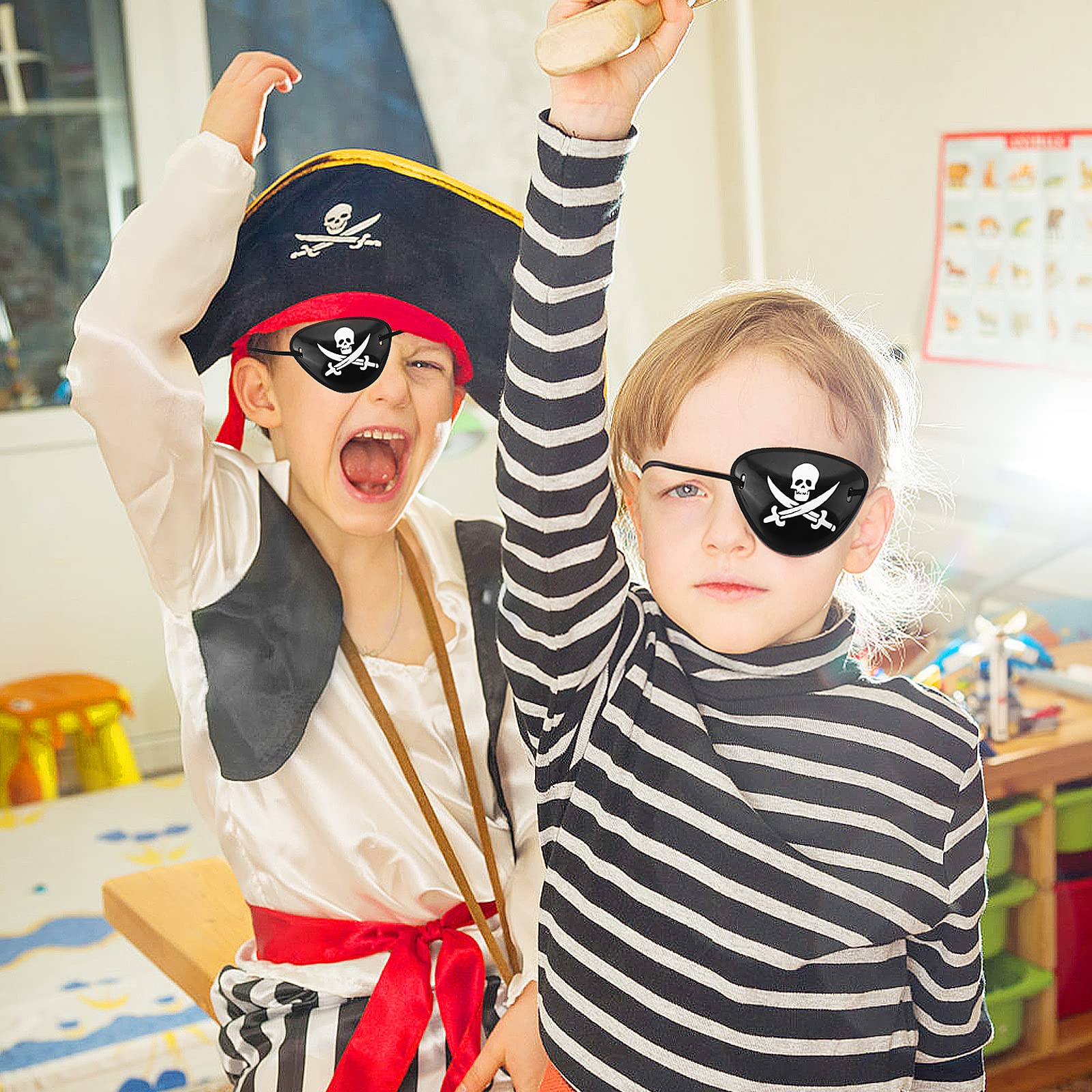 Prasacco child wearing eye patch with pirate outfit, comfortable and breathable