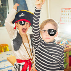 Prasacco child wearing eye patch with pirate outfit, comfortable and breathable