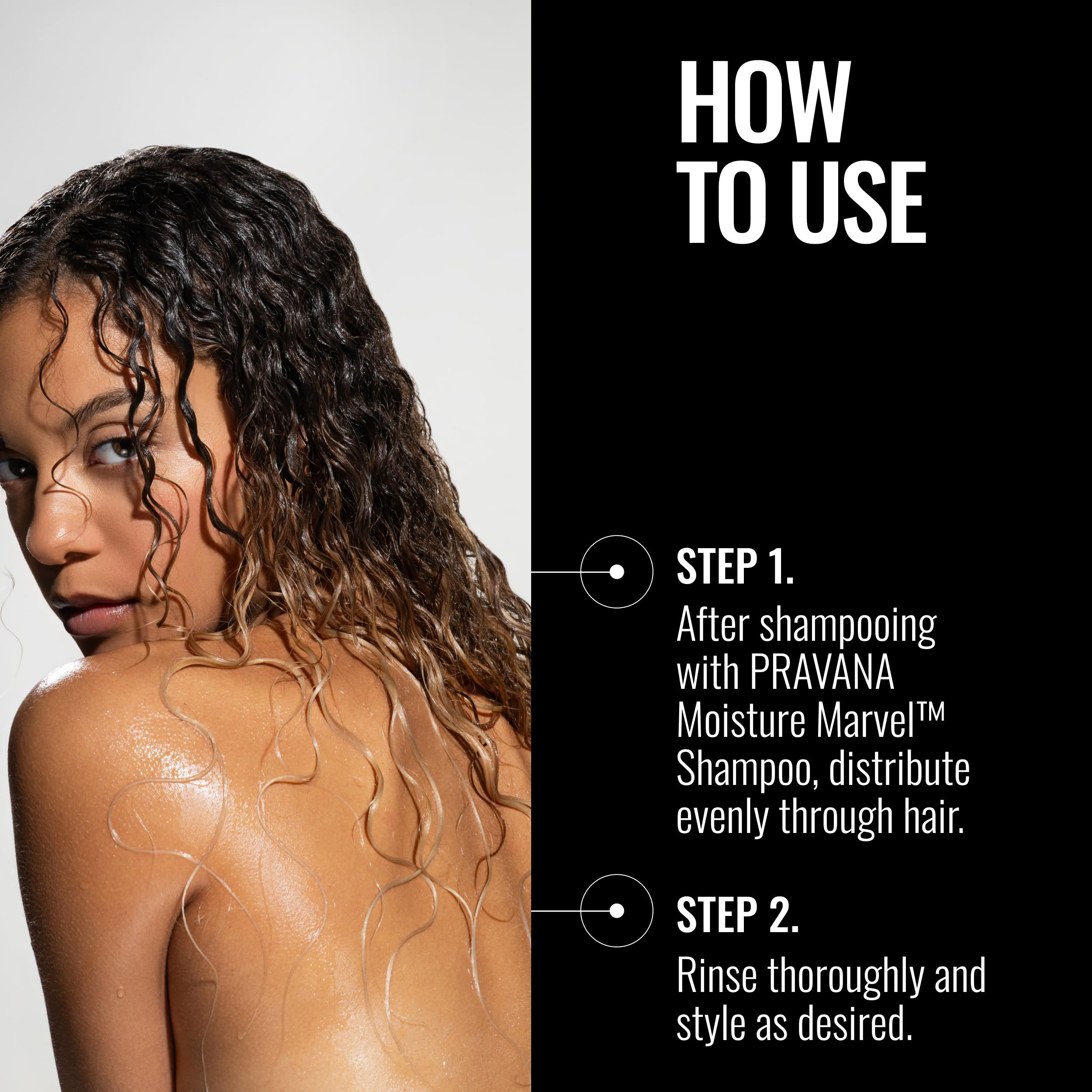 Pravana conditioner being applied in-shower to wet hair for hydration