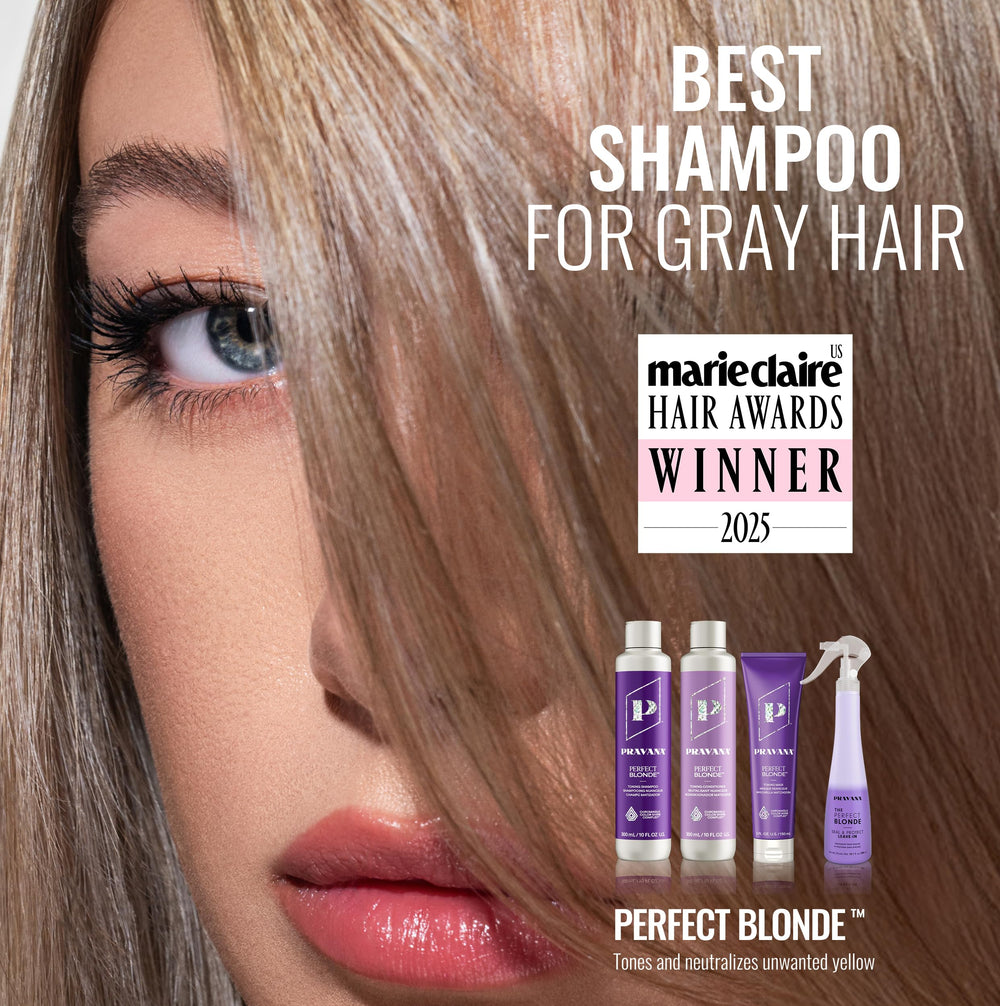 Pravana shampoo pouring texture, showing creamy purple tone and conditioning look