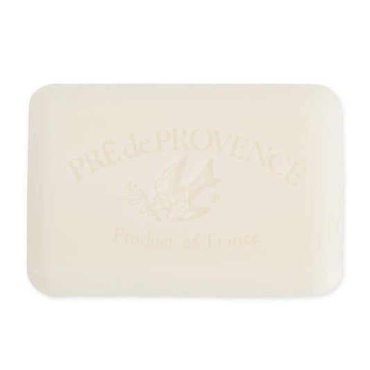 Pre de Provence side profile of thick soap bar, demonstrates long-lasting size