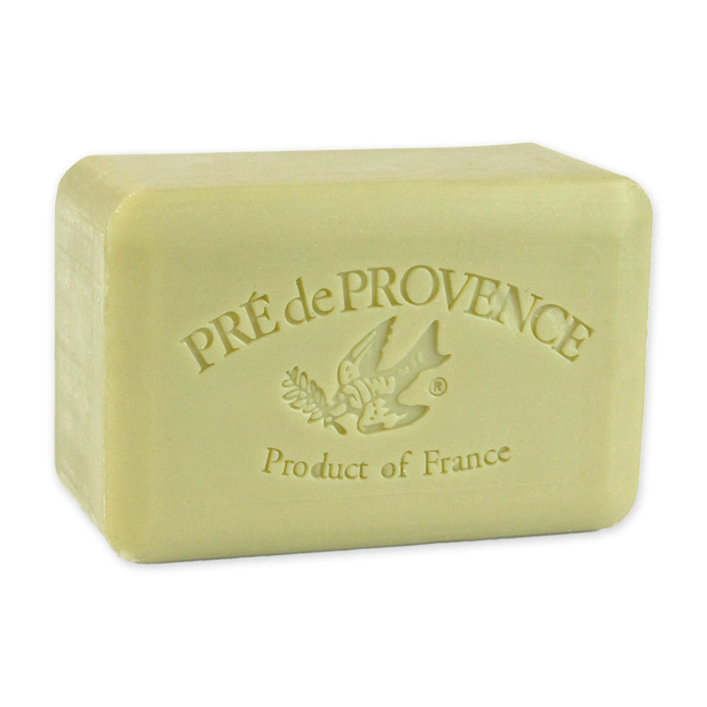 Pré de Provence front packaging showing olive oil and lavender scent, presents luxury