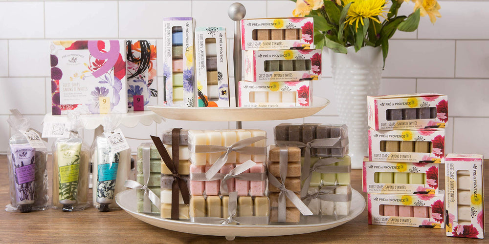 Pre de Provence gift basket with soaps styled for presentation showing curated gift convenience