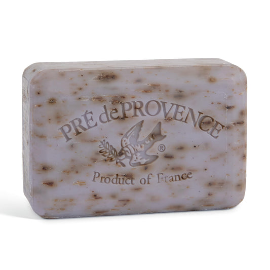 Pre de Provence front packaging view showing lavender bar and elegant branding benefit display