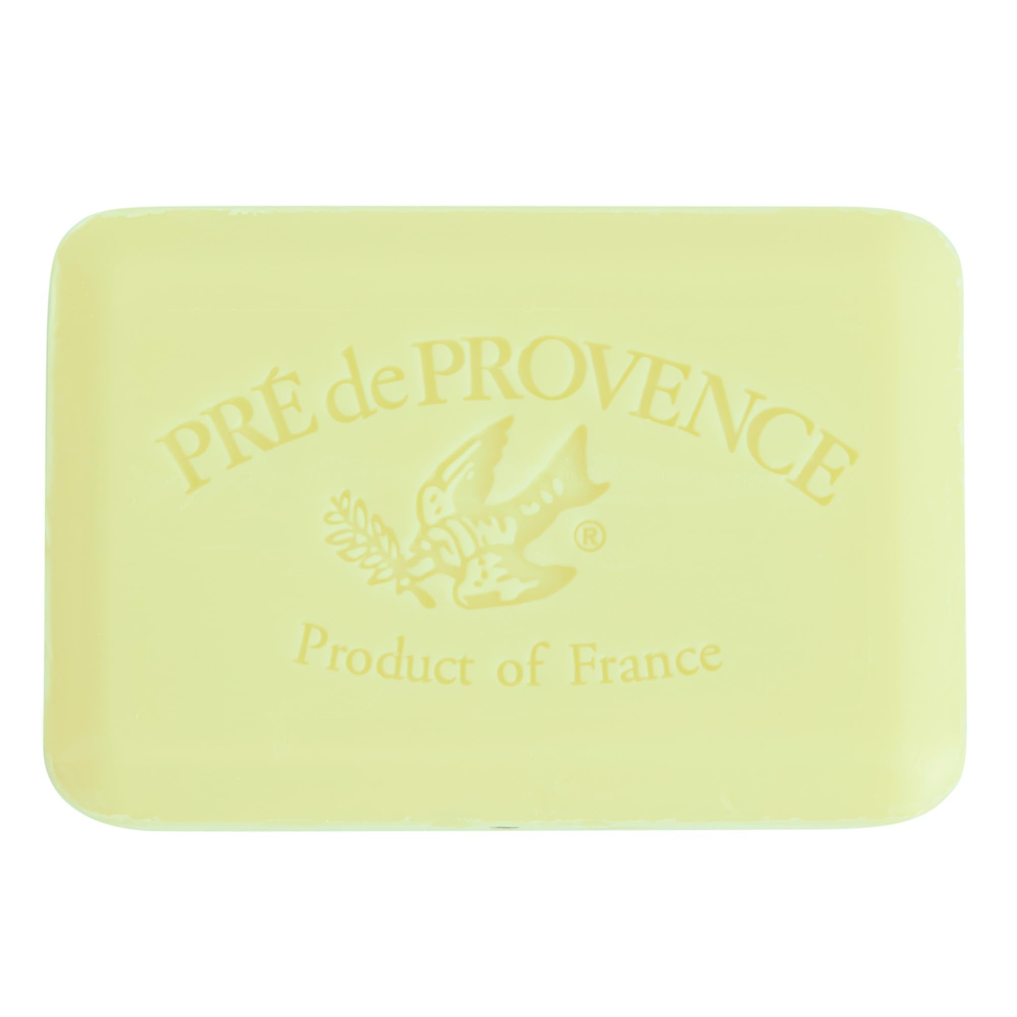 Pre de Provence close-up of soap surface texture, shows smooth quad-milled finish benefit