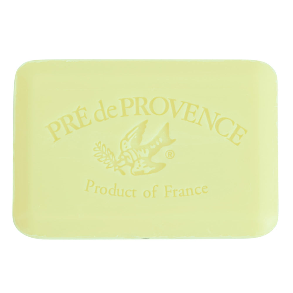 Pre de Provence close-up of soap surface texture, shows smooth quad-milled finish benefit