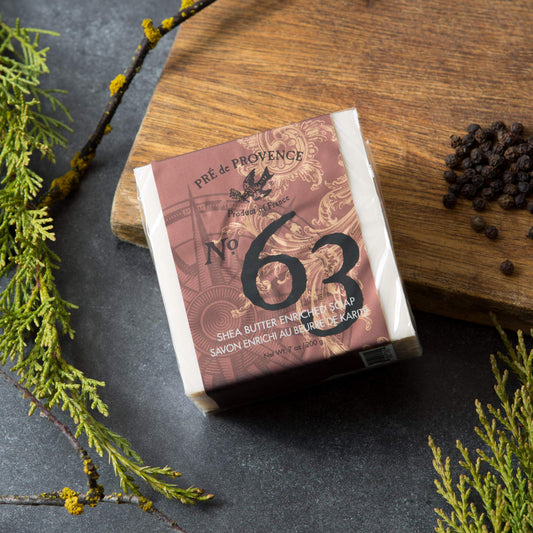 Pre de Provence soap cube close texture view highlighting dense quad-milled surface