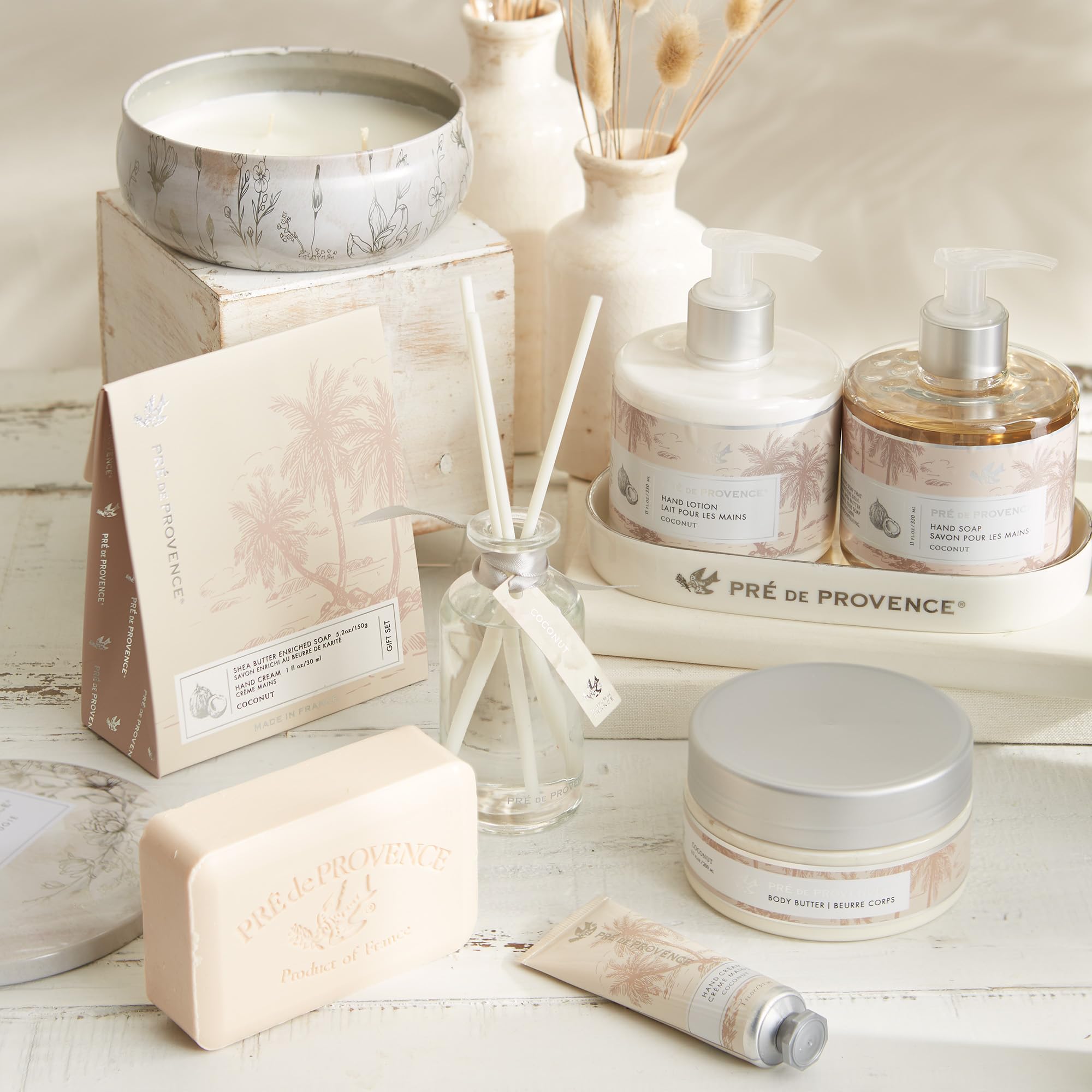 Pre de Provence soap placed in bathroom setting offering a luxury bathing ambiance
