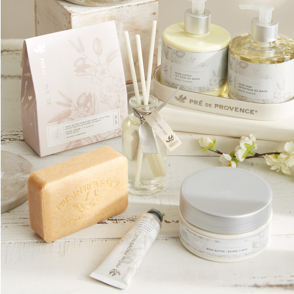 Pre de Provence soap styled in bathroom for fragrant decorative appeal