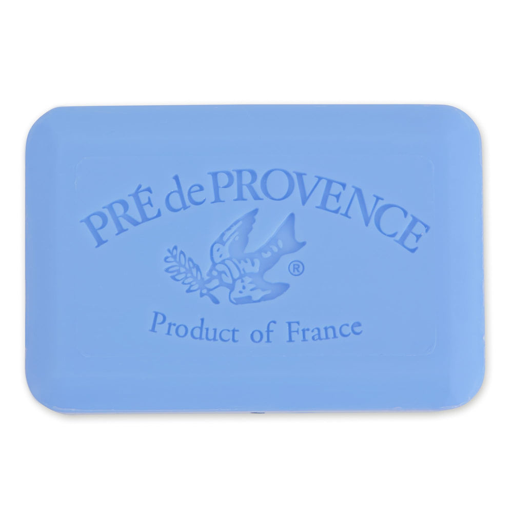 Pre de Provence close-up texture showing smooth quad-milled surface and luxury feel