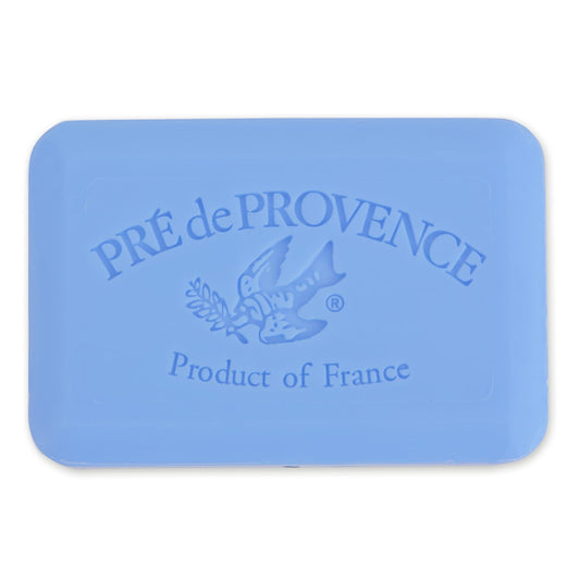 Pre de Provence close-up texture showing smooth quad-milled surface and luxury feel