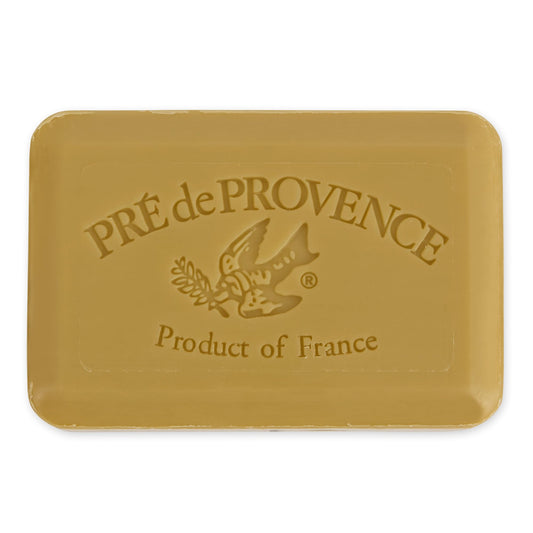 Pre de Provence close-up of soap texture revealing smooth quad-milled surface for rich lather