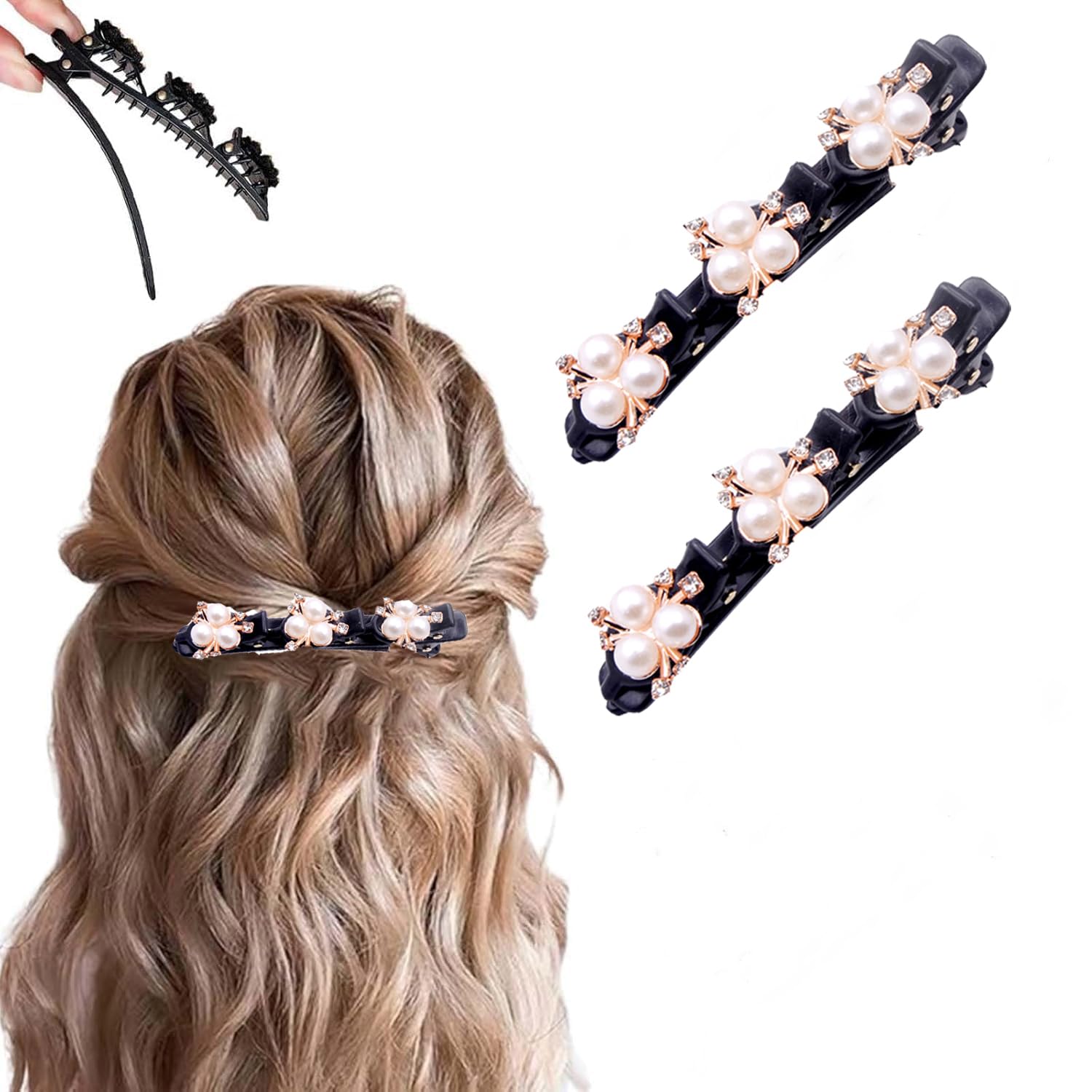 PreciRise front view of two clips showing satin braid and rhinestones, adds elegance