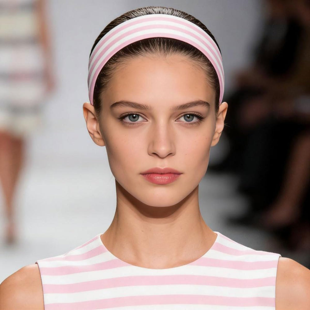 PRELITER model wearing a headband during yoga demonstrating secure non-slip fit