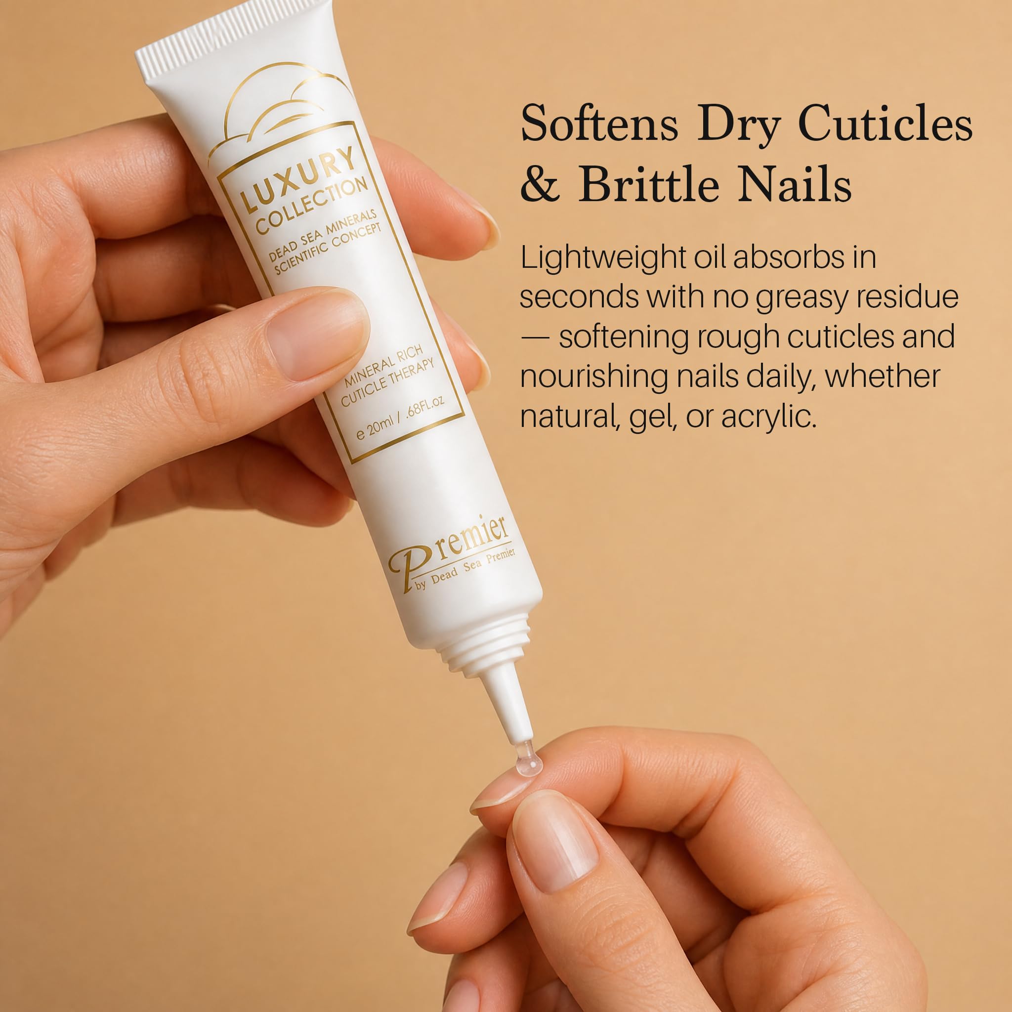 Premier cuticle oil texture close-up illustrating light non-greasy absorption benefit