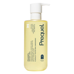 Prequel front pump bottle showing label and dispenser, easy control benefit
