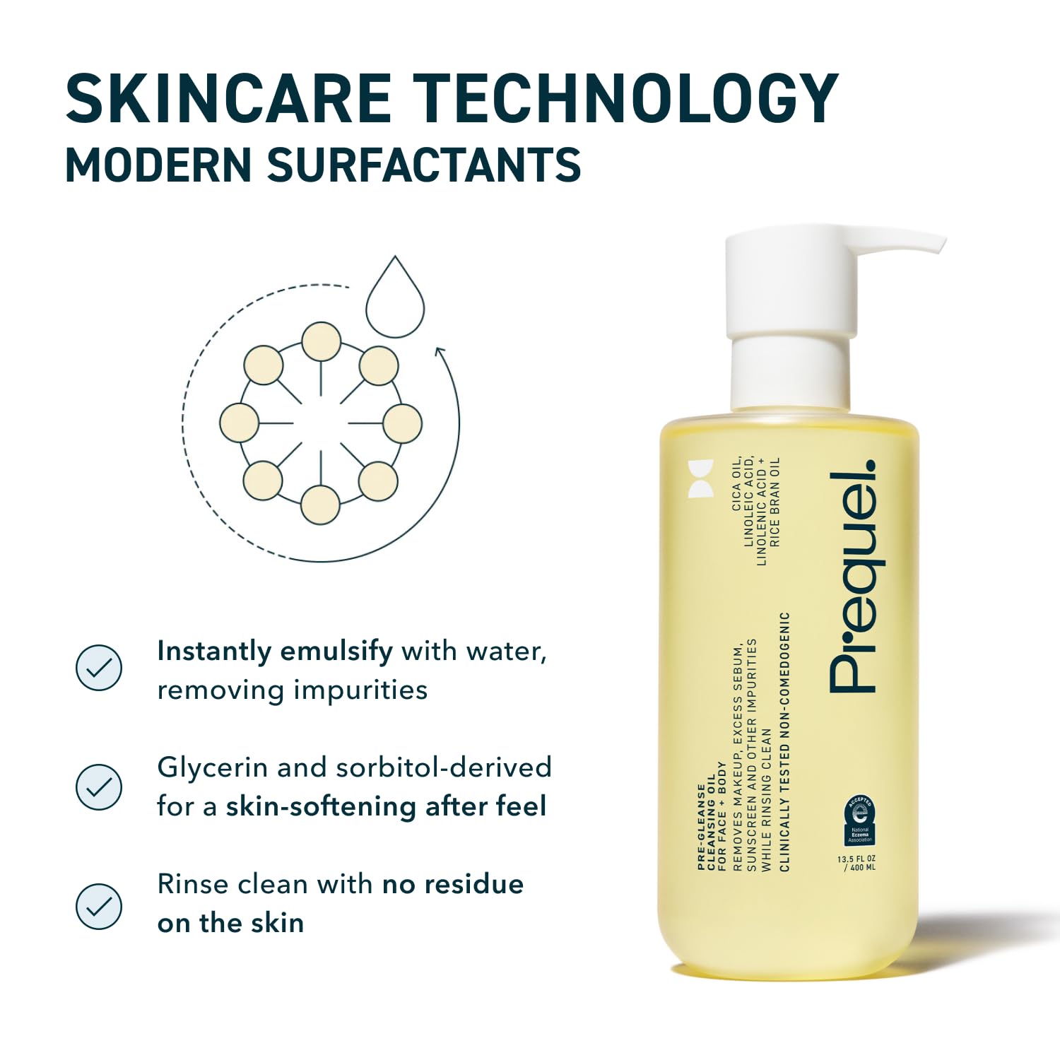 Prequel with Cica and rice bran ingredient bottles indicating soothing nourishment