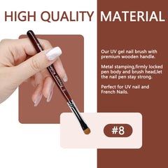Present brush creating a thin gel stroke for exact nail art detailing