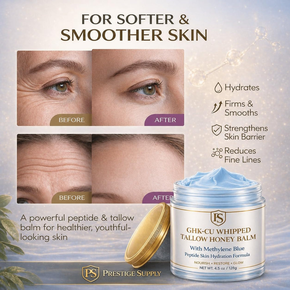 Prestige Supply rubbing balm into hands and neck for targeted dry-area nourishment and barrier support