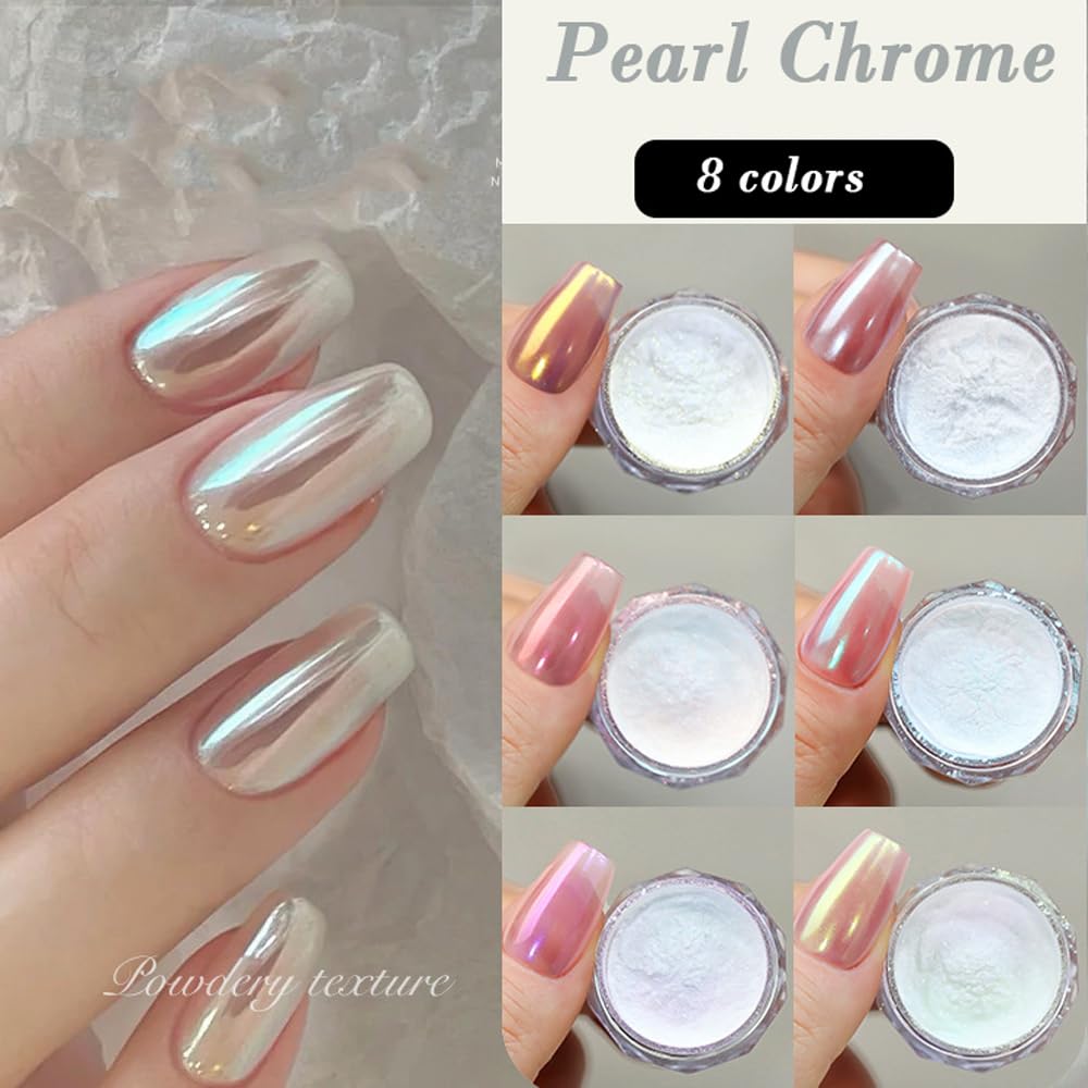 Pretty Diva nail in progress application showing pigment buffing for mirror finish