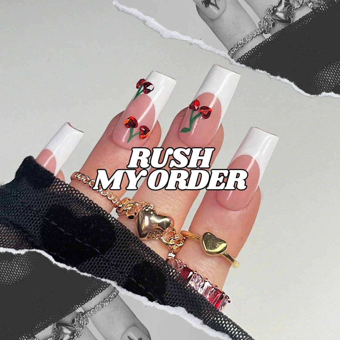Pretty Diva stickers applied to French tips showing polished accent effect