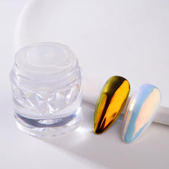 Pretty Diva applied on a single nail showing aurora mirror effect for salon-quality look