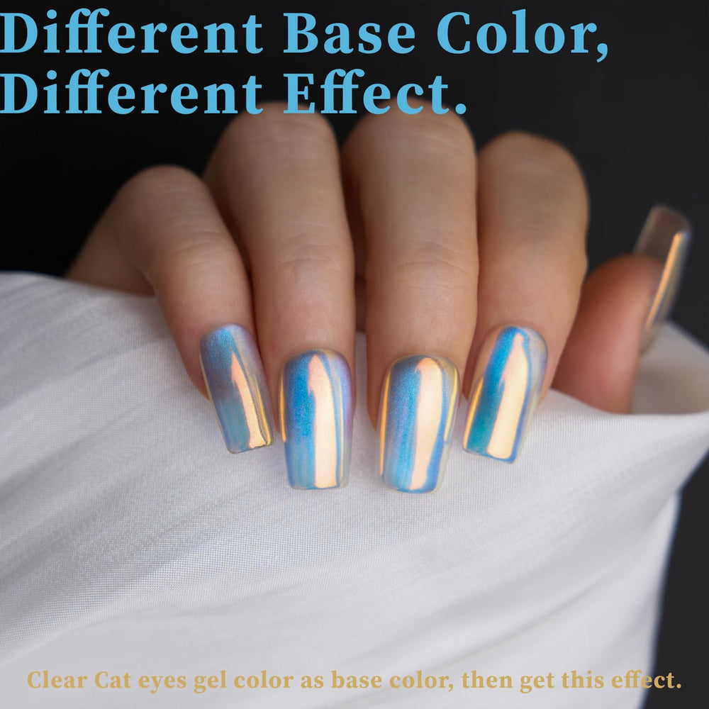 Pretty Diva before and after nails illustrating dramatic chrome transformation and depth