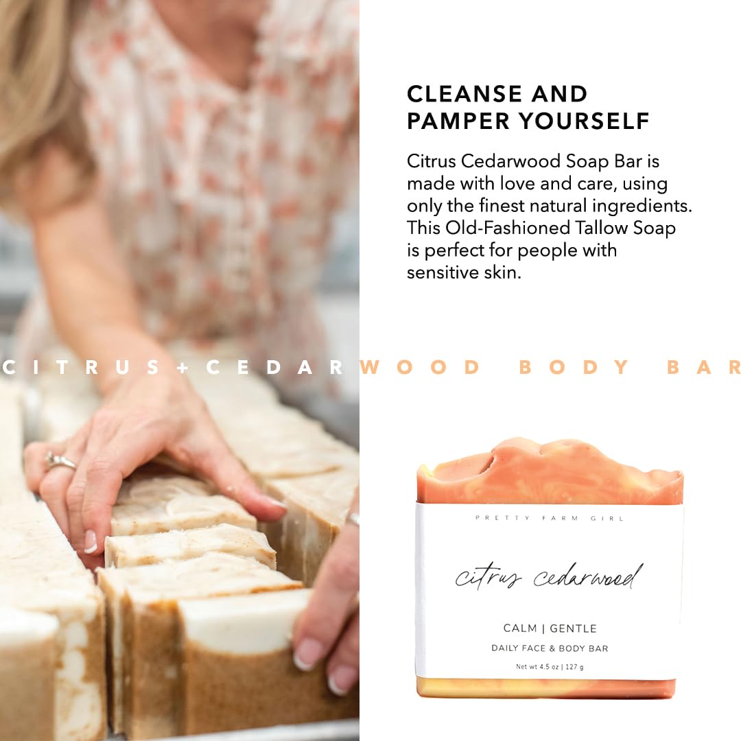 Pretty farm girl lathered soap in hand demonstrating gentle cleansing benefit