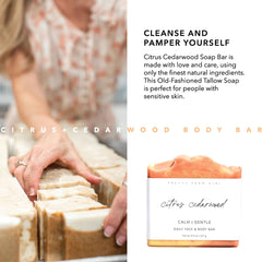 Pretty farm girl lathered soap in hand demonstrating gentle cleansing benefit