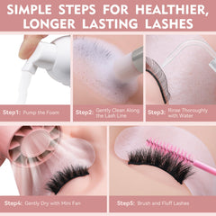 Pretty memory lash cleaning lifestyle scene showing quick routine and salon-ready results
