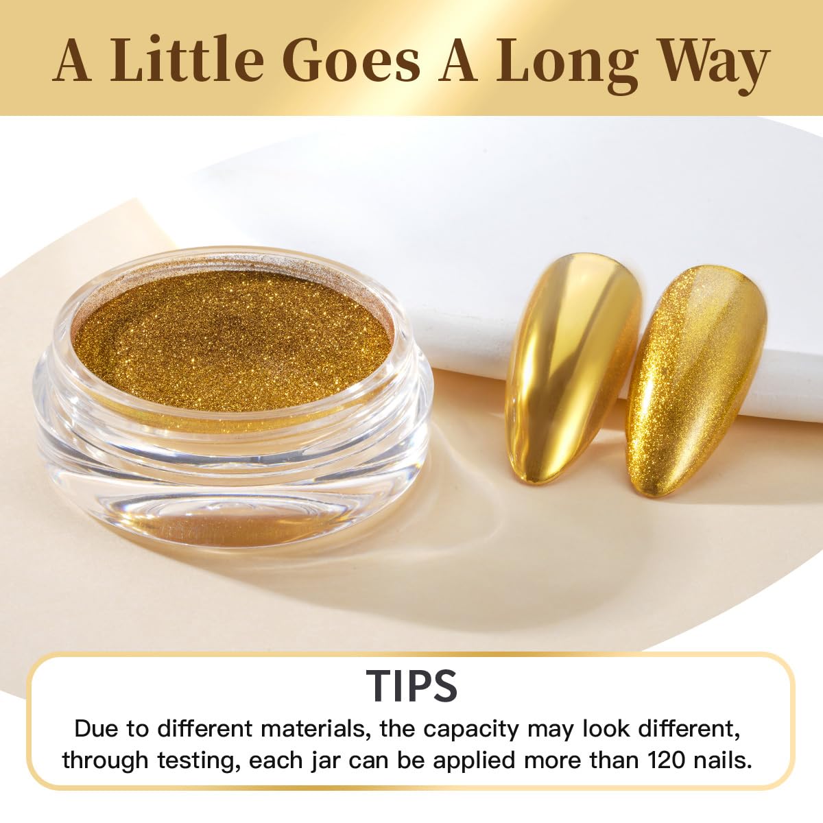 PrettyDiva gold chrome on different colored base polishes illustrating customizable gold tones