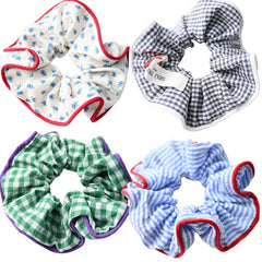 Prettyou front pack of four scrunchies showing all patterns and colors for quick styling