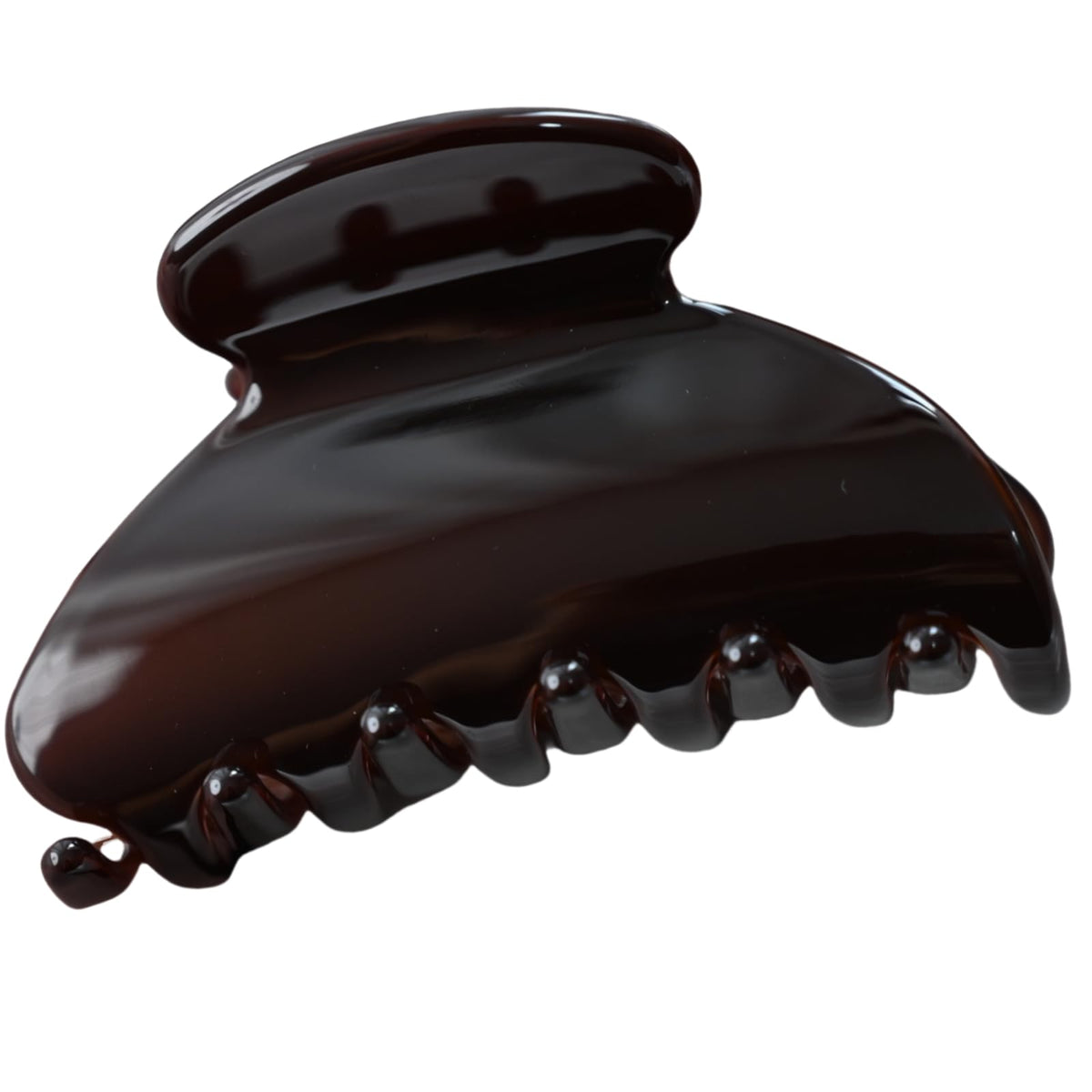 Prettyou front view of chocolate tortoise shell barrette, shows elegant clasp and finish