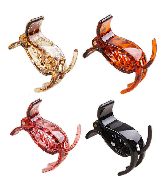 Prettyou front view of four 2.1 inch X-style resin hair clips showing design and colors