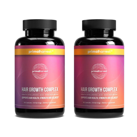 Primal Harvest front packaging showing two-bottle pack and label benefits