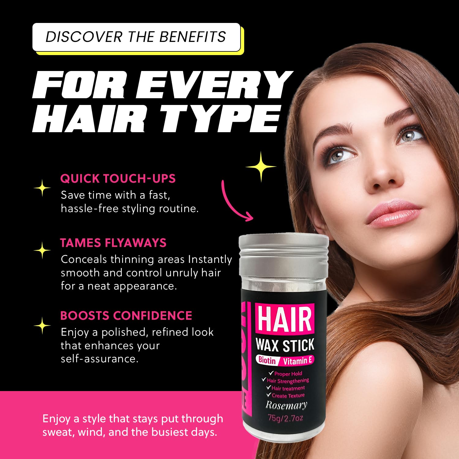 Prime Look wax stick before and after slick-back style showing defined control