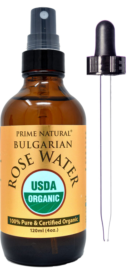 PRIME NATURAL front packaging showing organic rose water benefits