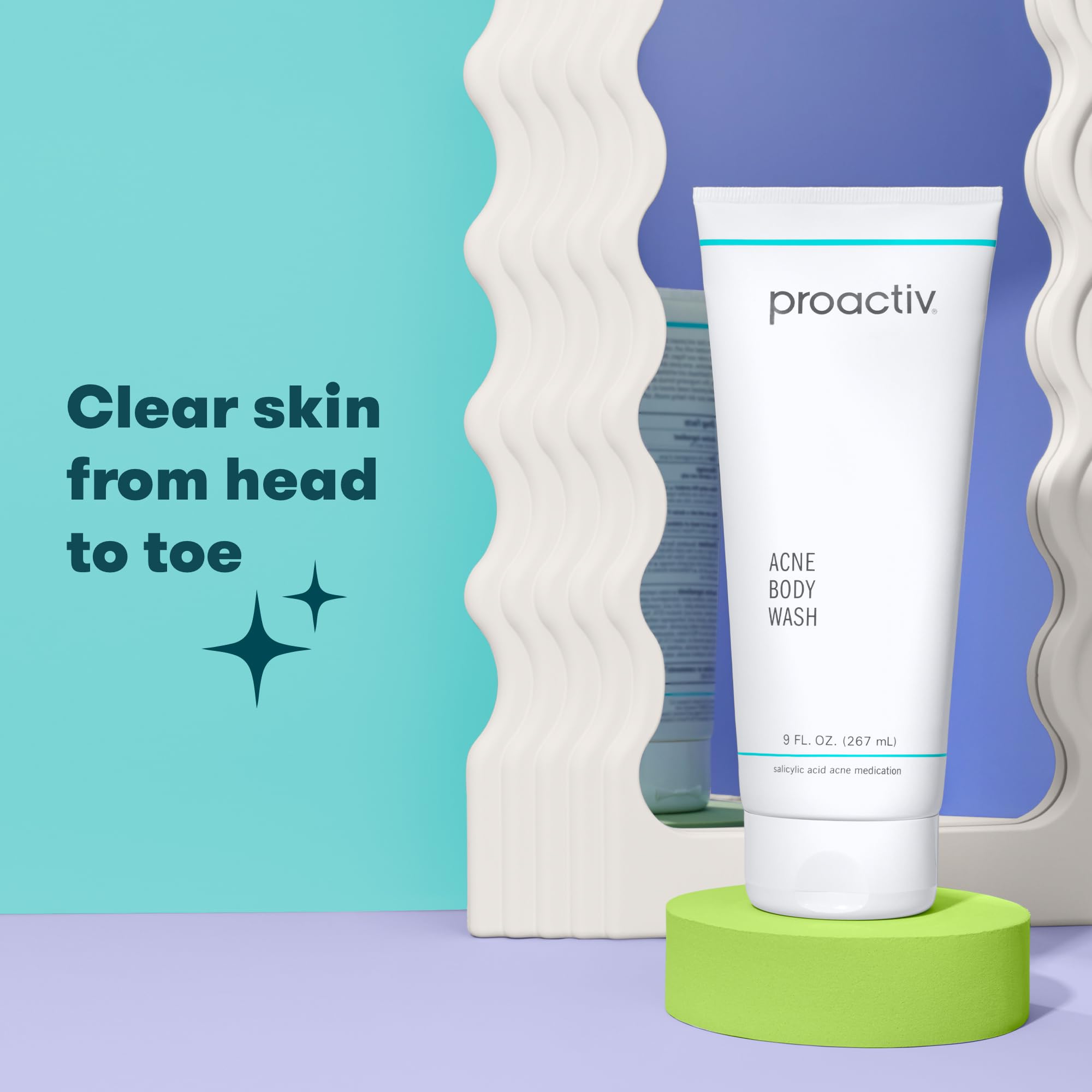 Proactiv wash in shower applied to back and shoulders to reduce body blemishes