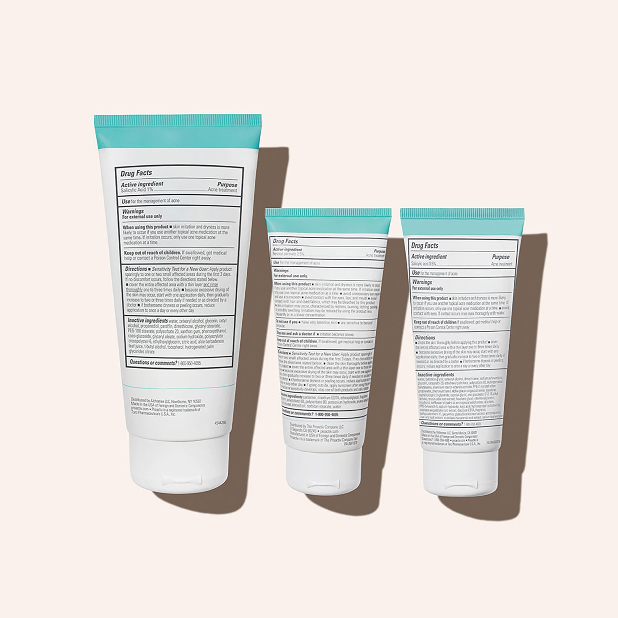 Proactiv kit contents next to coin for scale illustrating 90-day supply