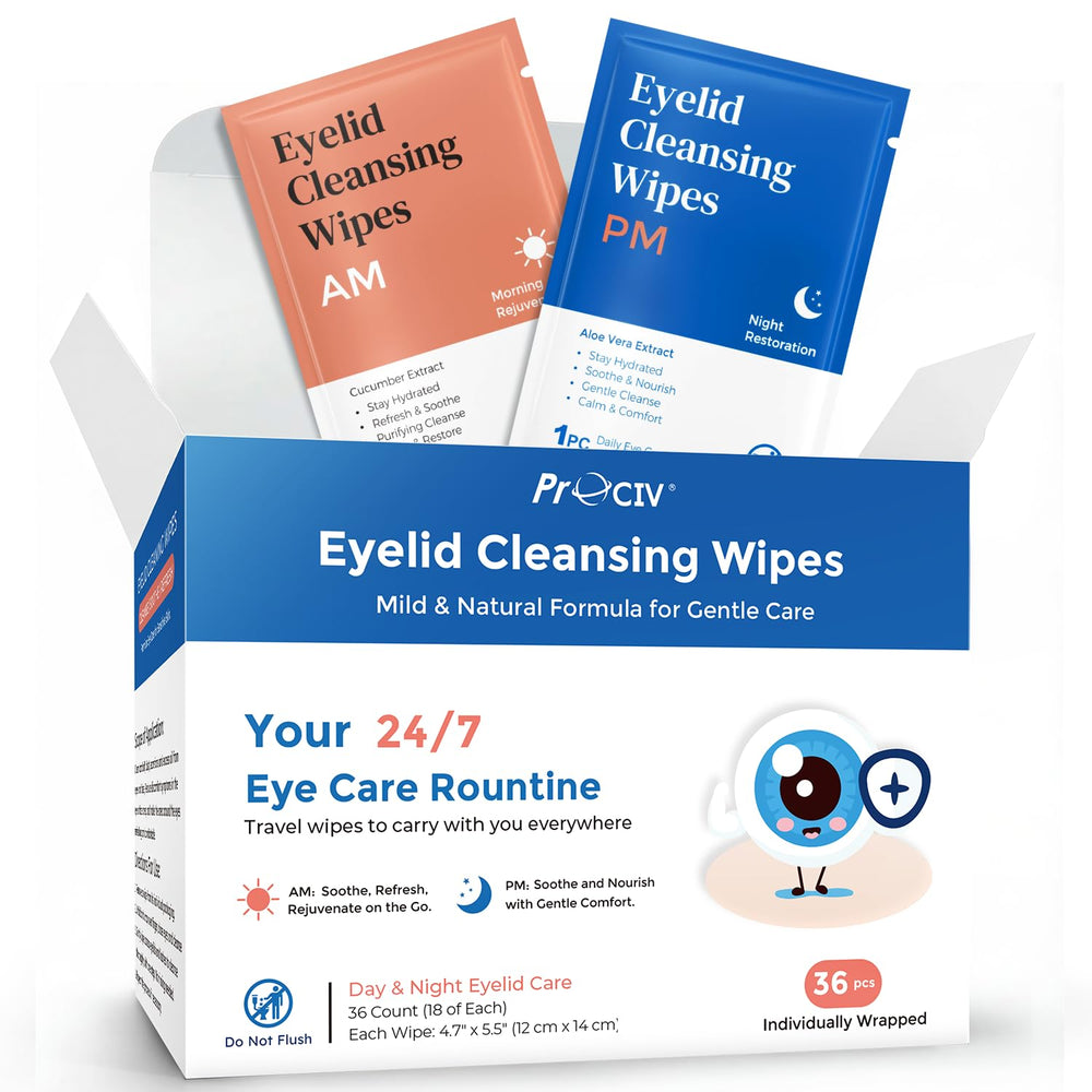 ProCIV front packaging showing day and night wipes, clear routine benefit