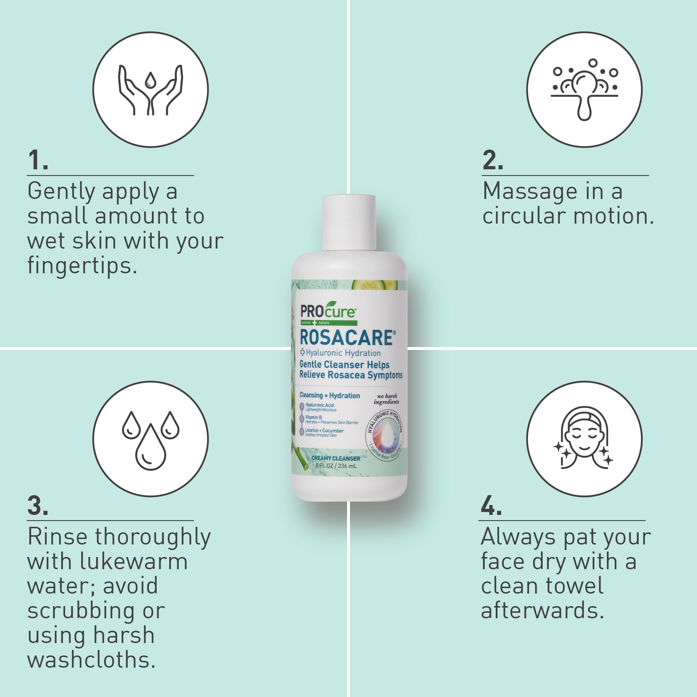 PROcure Rosacare creamy texture on hand demonstrating moisturizing cleanse