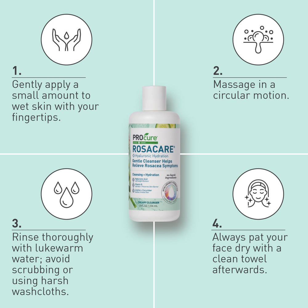 PROcure Rosacare creamy texture on hand demonstrating moisturizing cleanse