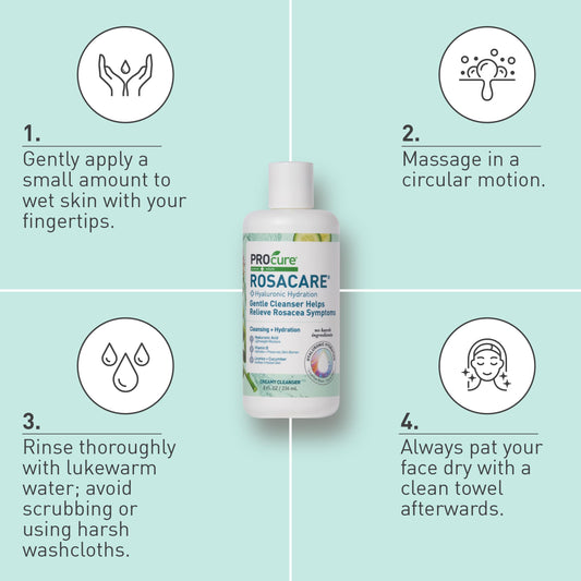 PROcure Rosacare creamy texture on hand demonstrating moisturizing cleanse