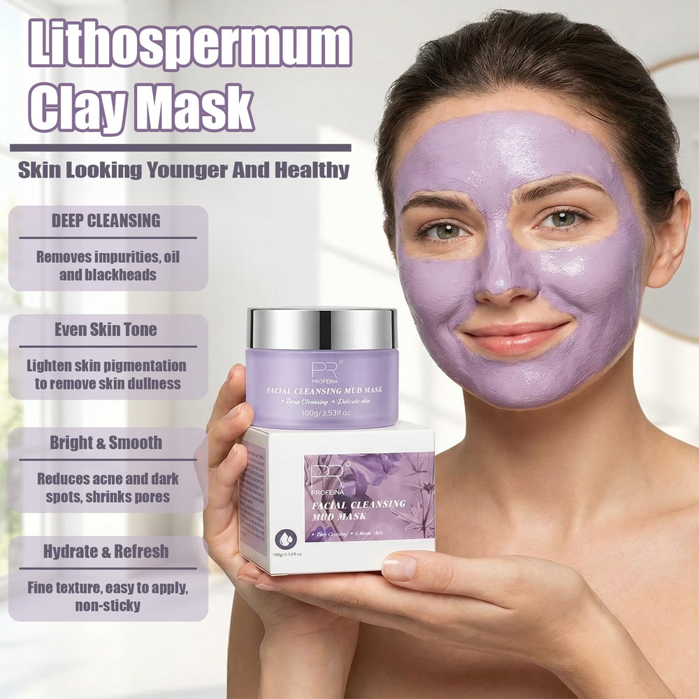 PROFEINA opened jar filled with mud mask showing creamy, non-drying consistency